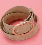 Oval Buckle Faux Leather Suede Belt