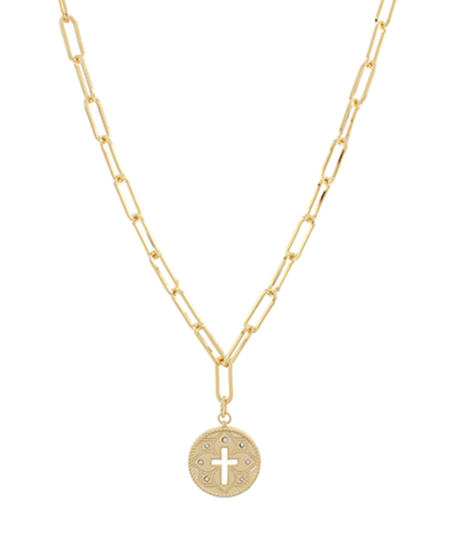 Cross Medallion Paperclip Necklace