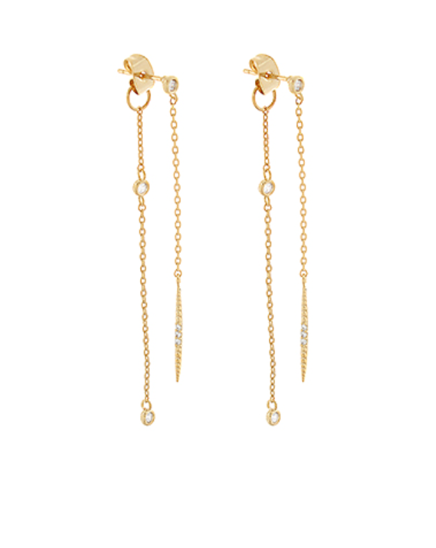 End Pave CZ Bar Chain Earrings