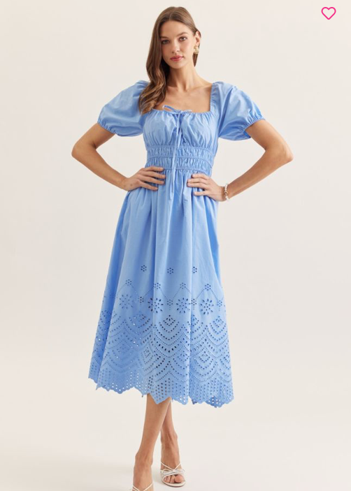 Waverly Smocked Eyelet Midi Dress