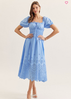 Waverly Smocked Eyelet Midi Dress