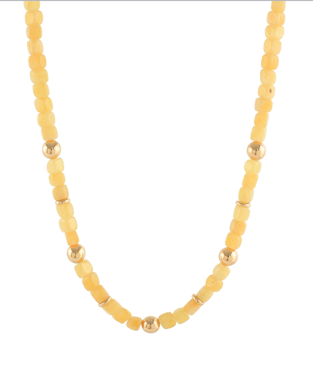 Cube Marble Stone & CCB Ball Necklace