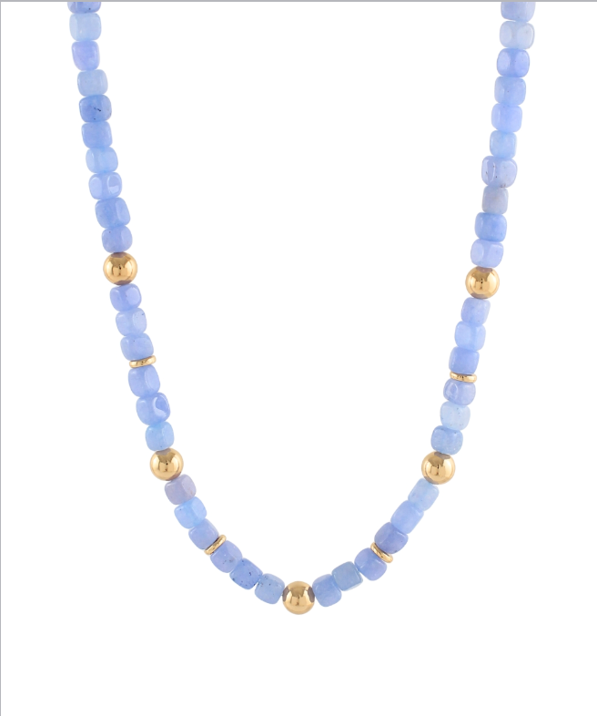 Cube Marble Stone & CCB Ball Necklace