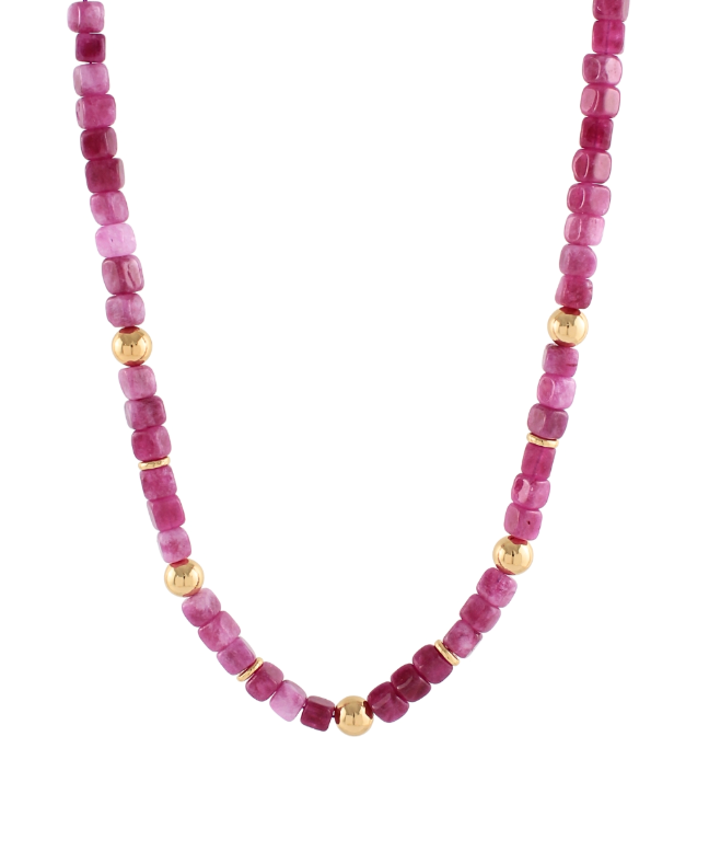 Cube Marble Stone & CCB Ball Necklace