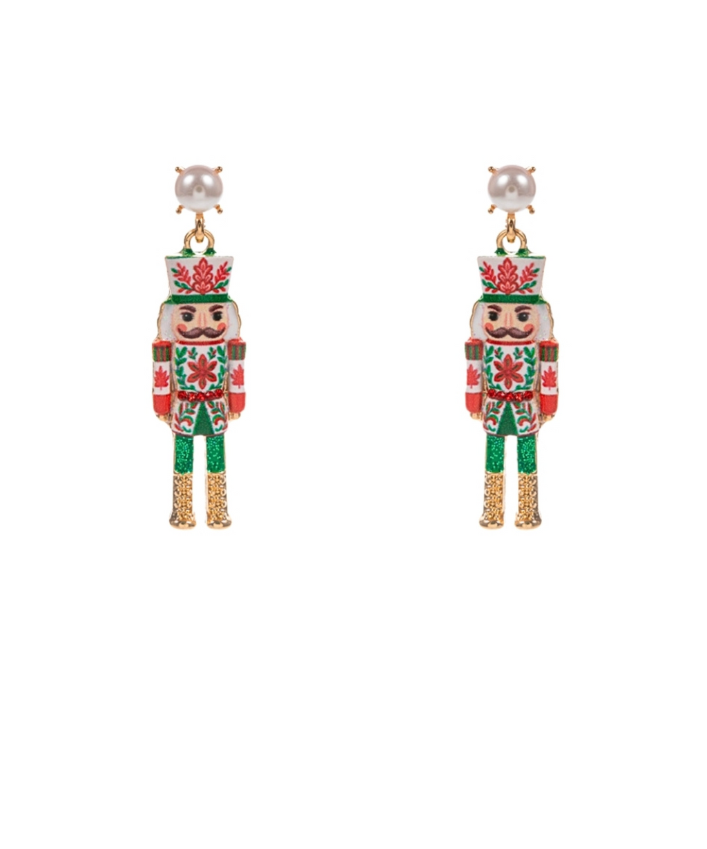 Christmas Nutcracker & Pearl Earrings
