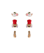 Christmas Theme Nutcracker 3-Pair Earring Set