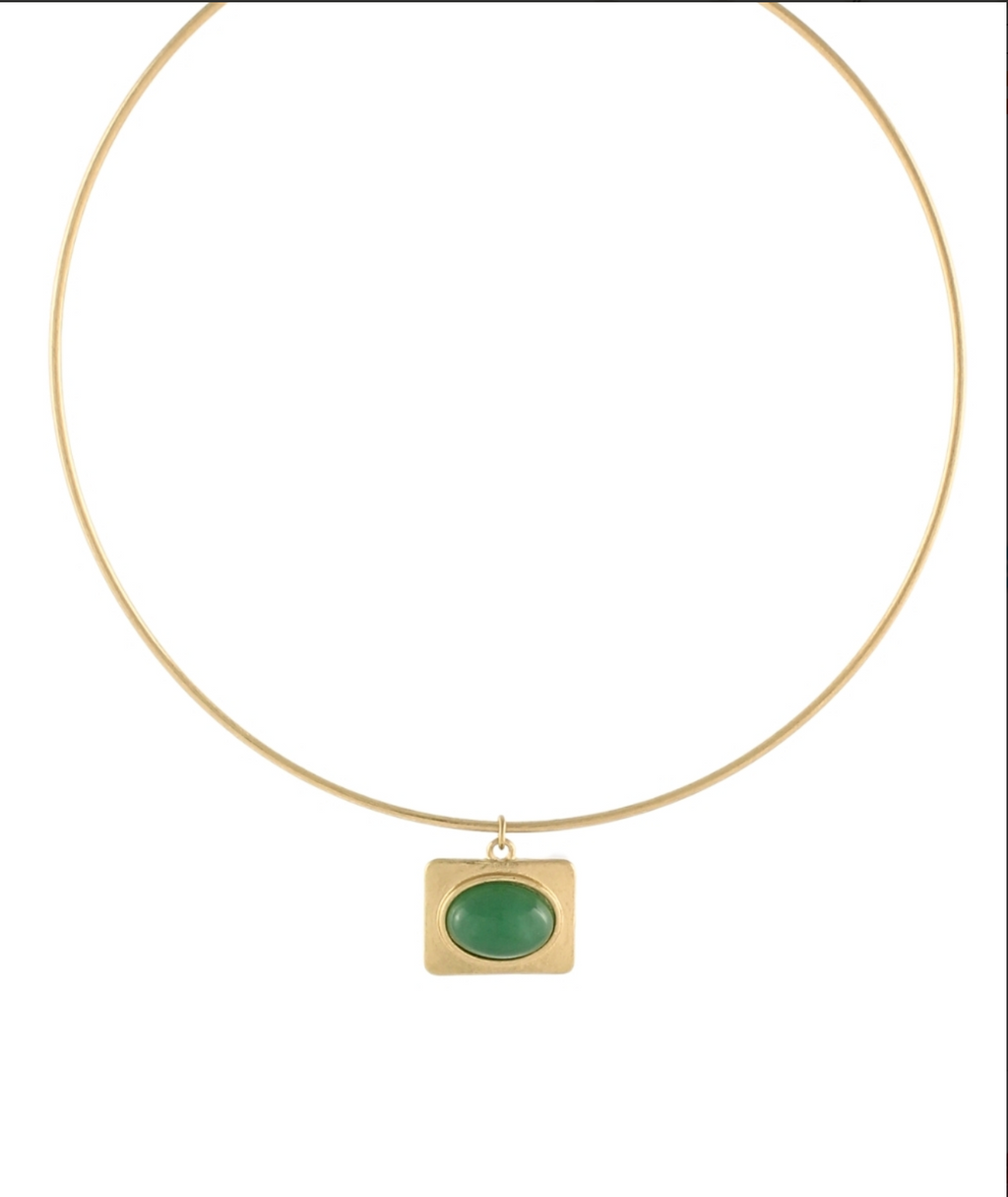 Oval Stone Rectangle Pendant Choker