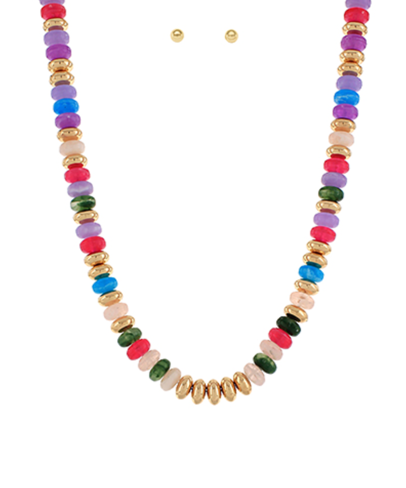 Stone Rondelle & Metal Necklace Set