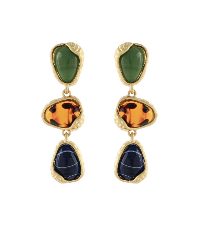Linear Teardrop Stone Earrings