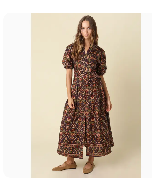 Lucy Paisley Puff Sleeve Midi Dress