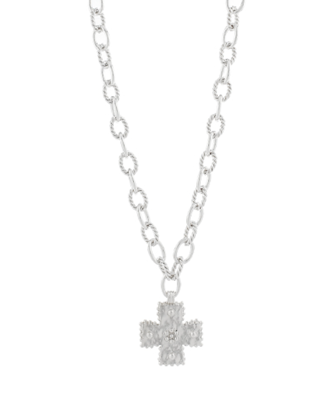 Hammered Cross Oval Chain Necklace
