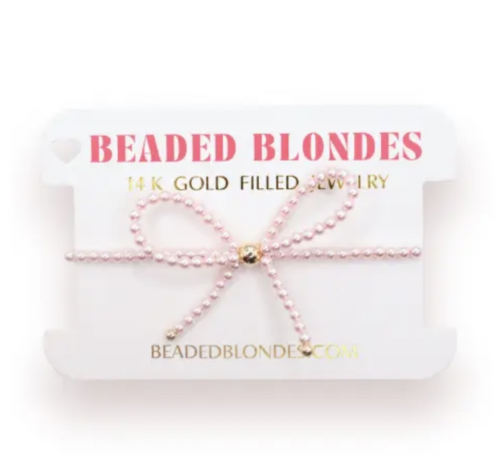 Pink Pearl Beaded Bow Bracelet