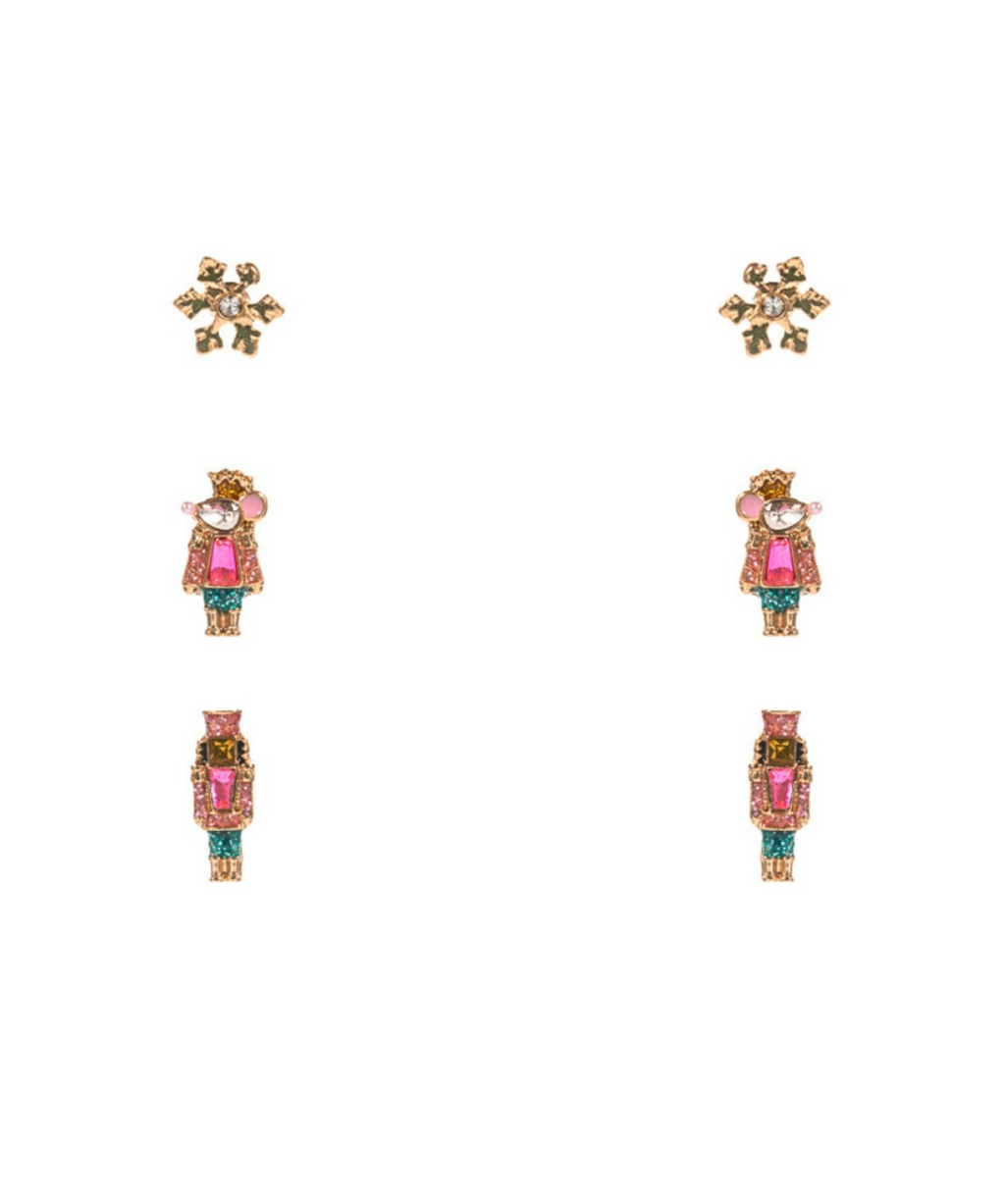 Christmas Theme Nutcracker 3-Pair Earring Set