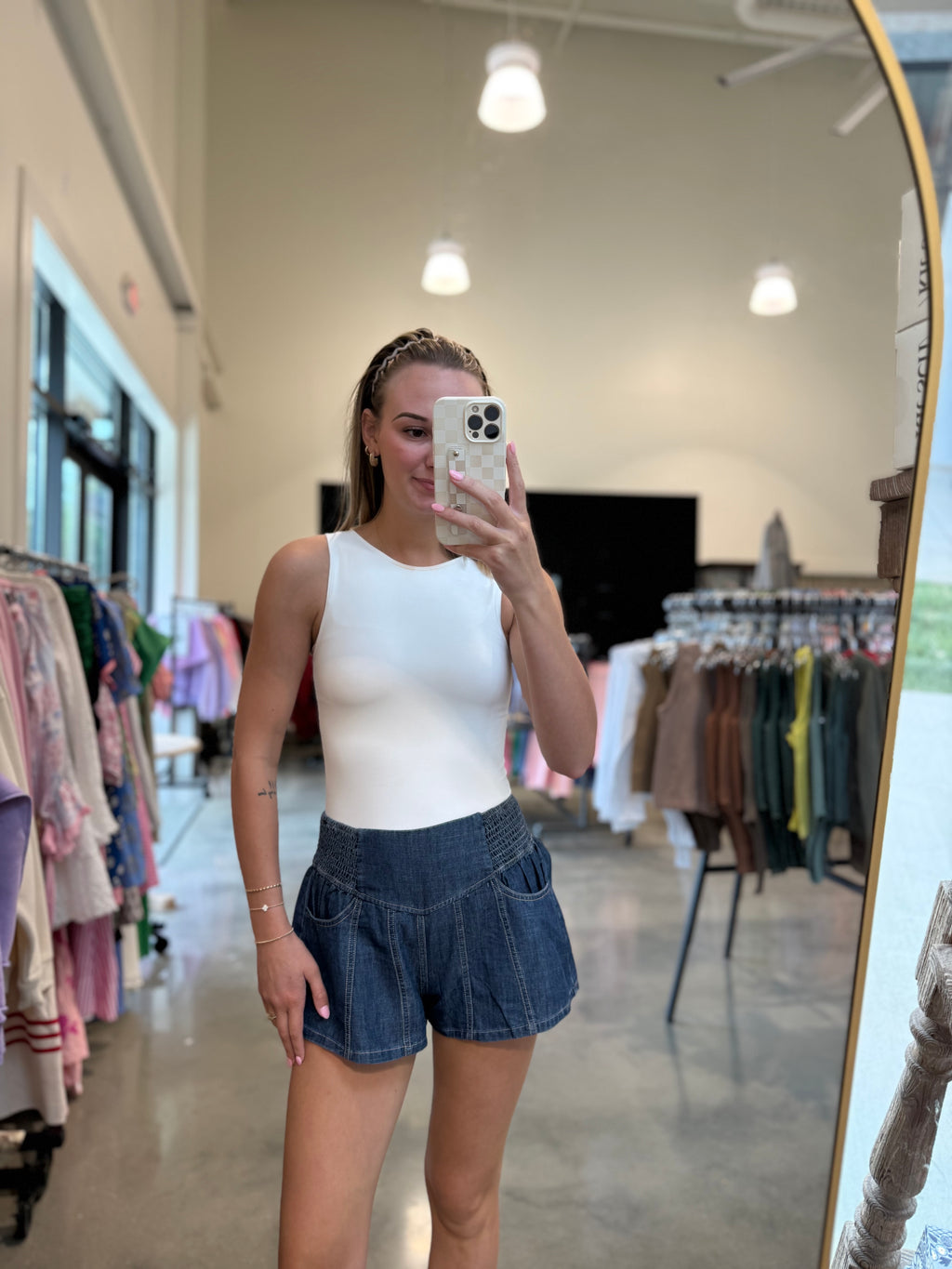 Sidney Smocked Waist Denim Shorts