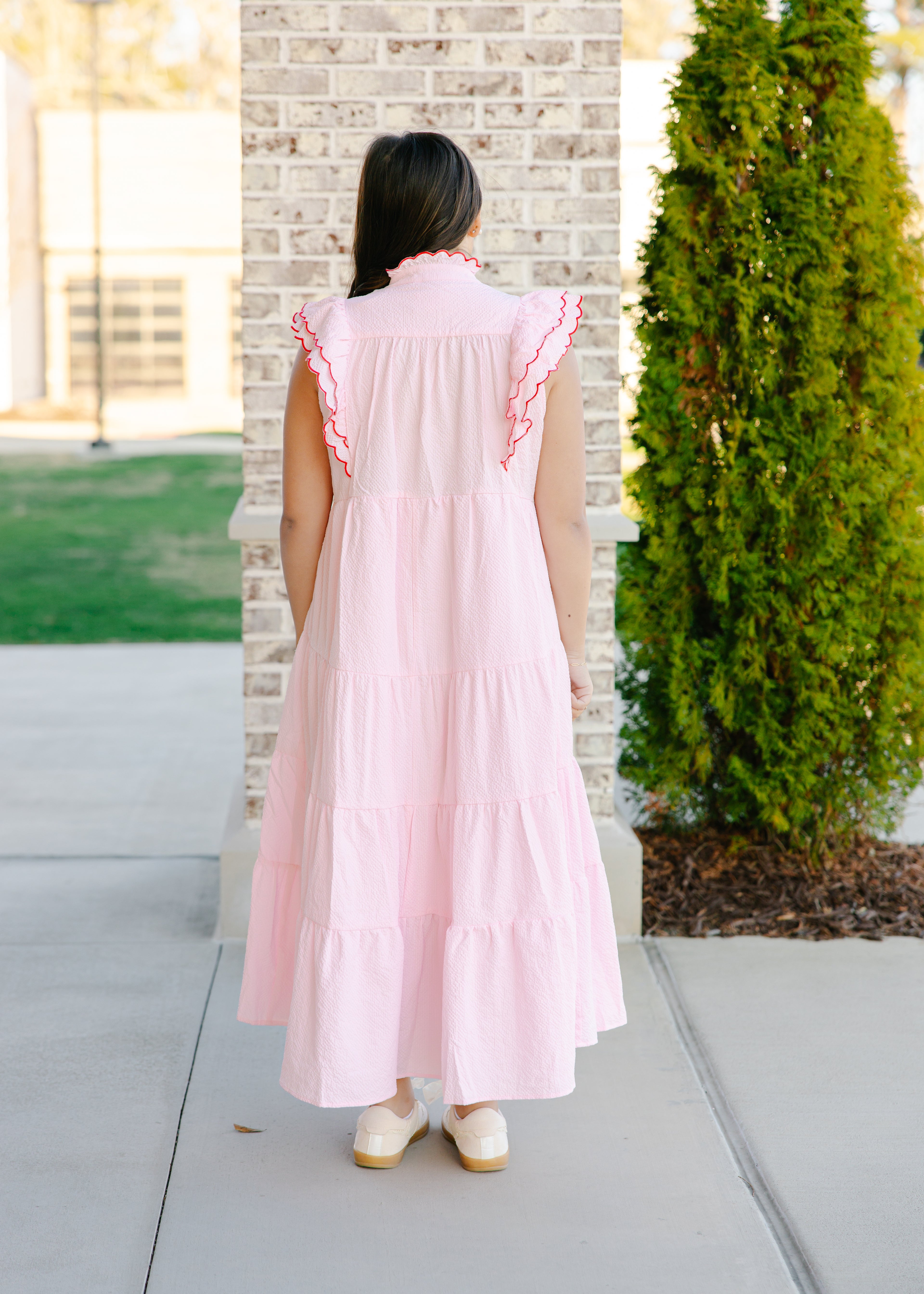 Hazel Scalloped Trim Tiered Midi Dress