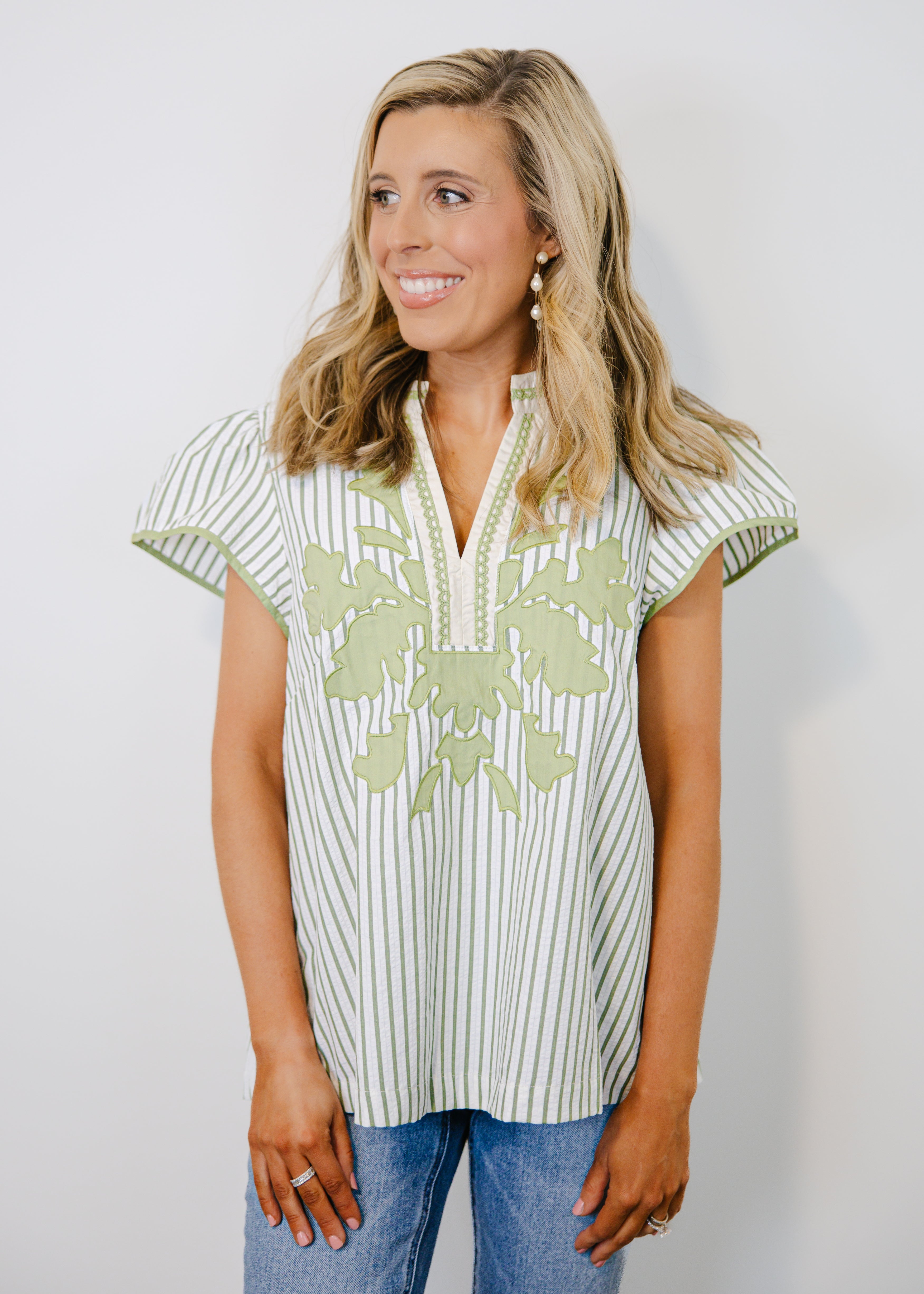 Lacey V-Neck Stripe Top