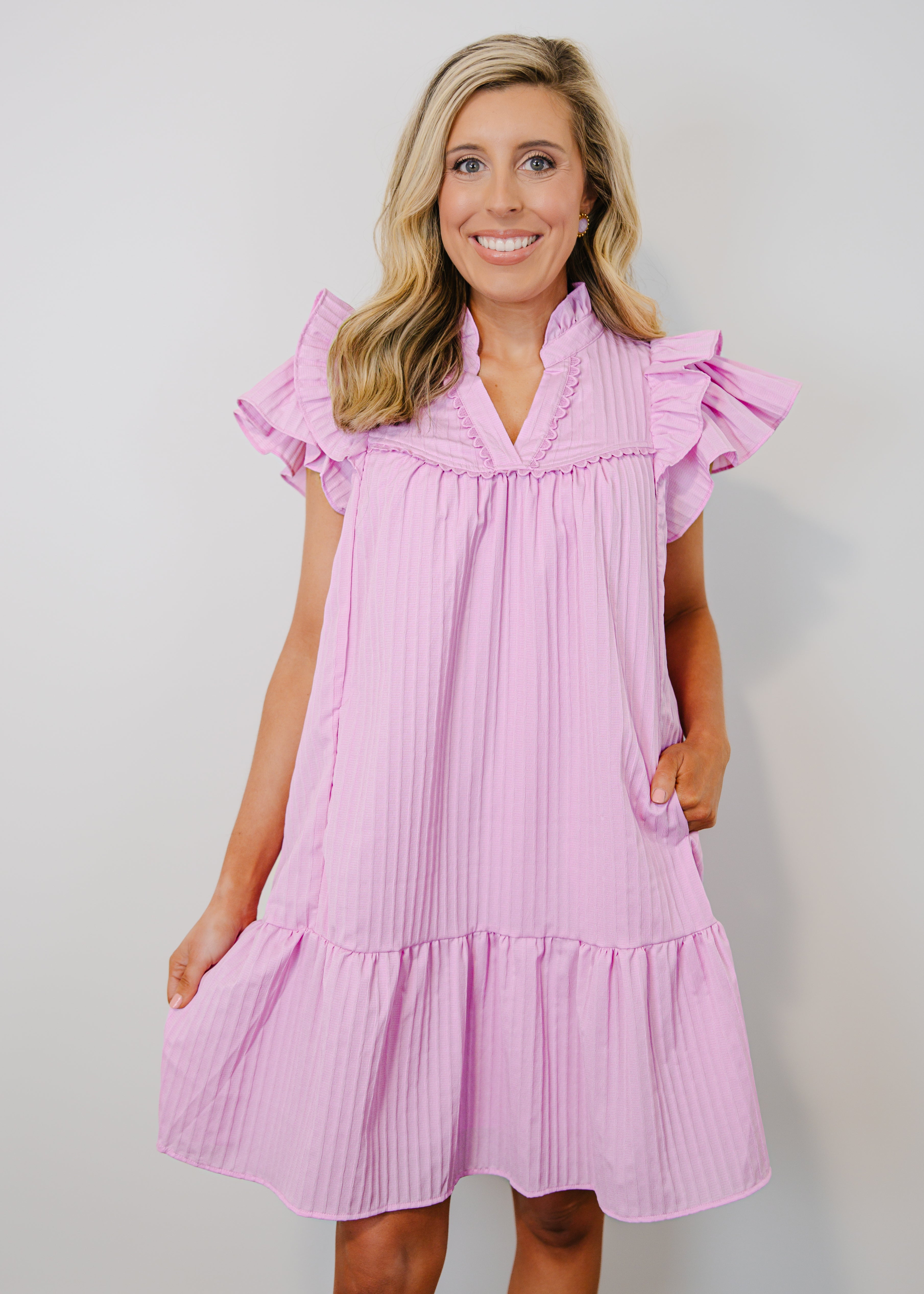 Eliza Flutter Sleeve Mini Dress - M / Peony Eliza Flutter Sleeve Mini Dress - M / Peony