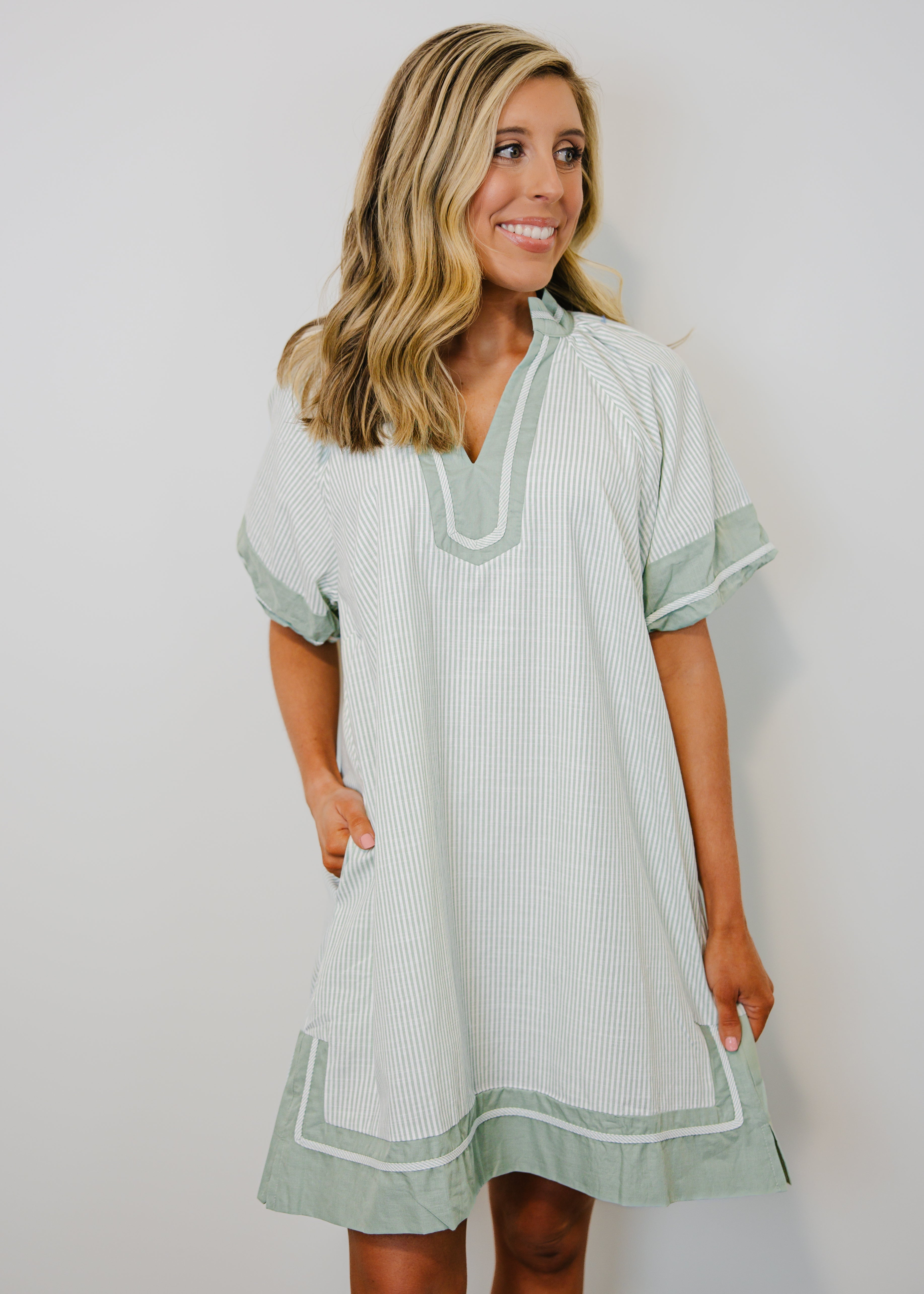 Maisie Striped Mixed V-Neck Mini Dress