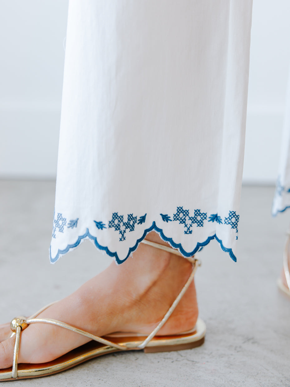 Kaleigh Embroidered Scallop Hem Pants