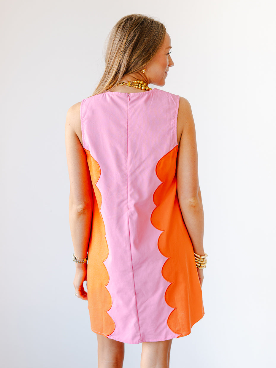 Ellie Scalloped Colorblock Shift Dress