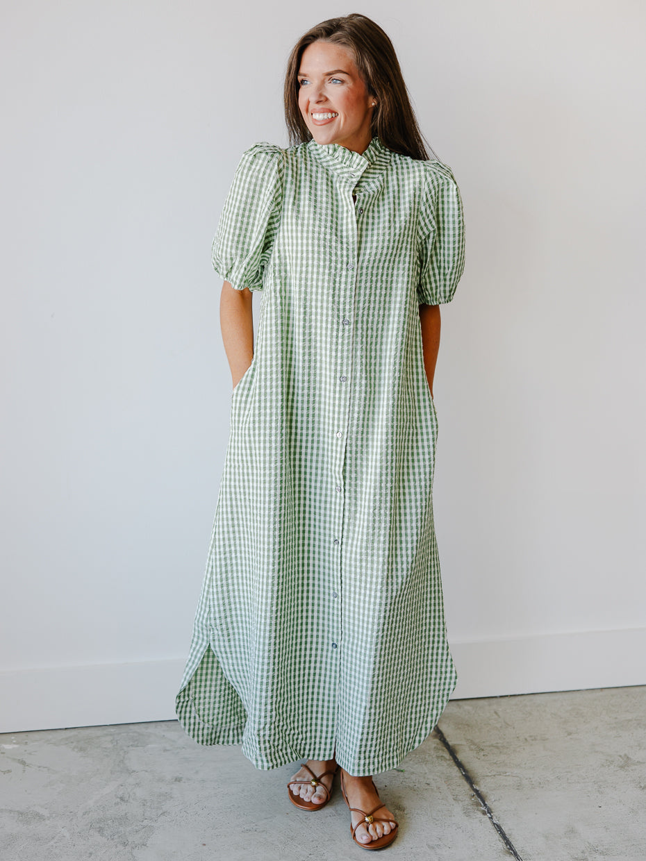 Gingham Short Sleeve Relaxed Midi Dress