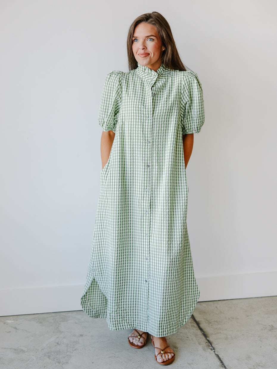 Gingham Short Sleeve Relaxed Midi Dress