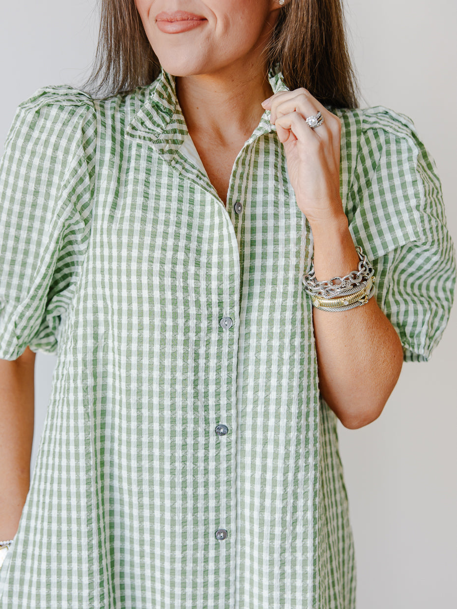 Gingham Short Sleeve Relaxed Midi Dress