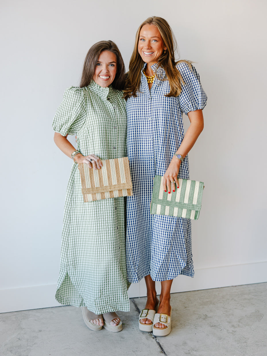 Gingham Short Sleeve Relaxed Midi Dress