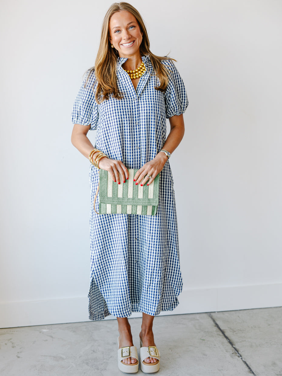 Gingham Short Sleeve Relaxed Midi Dress