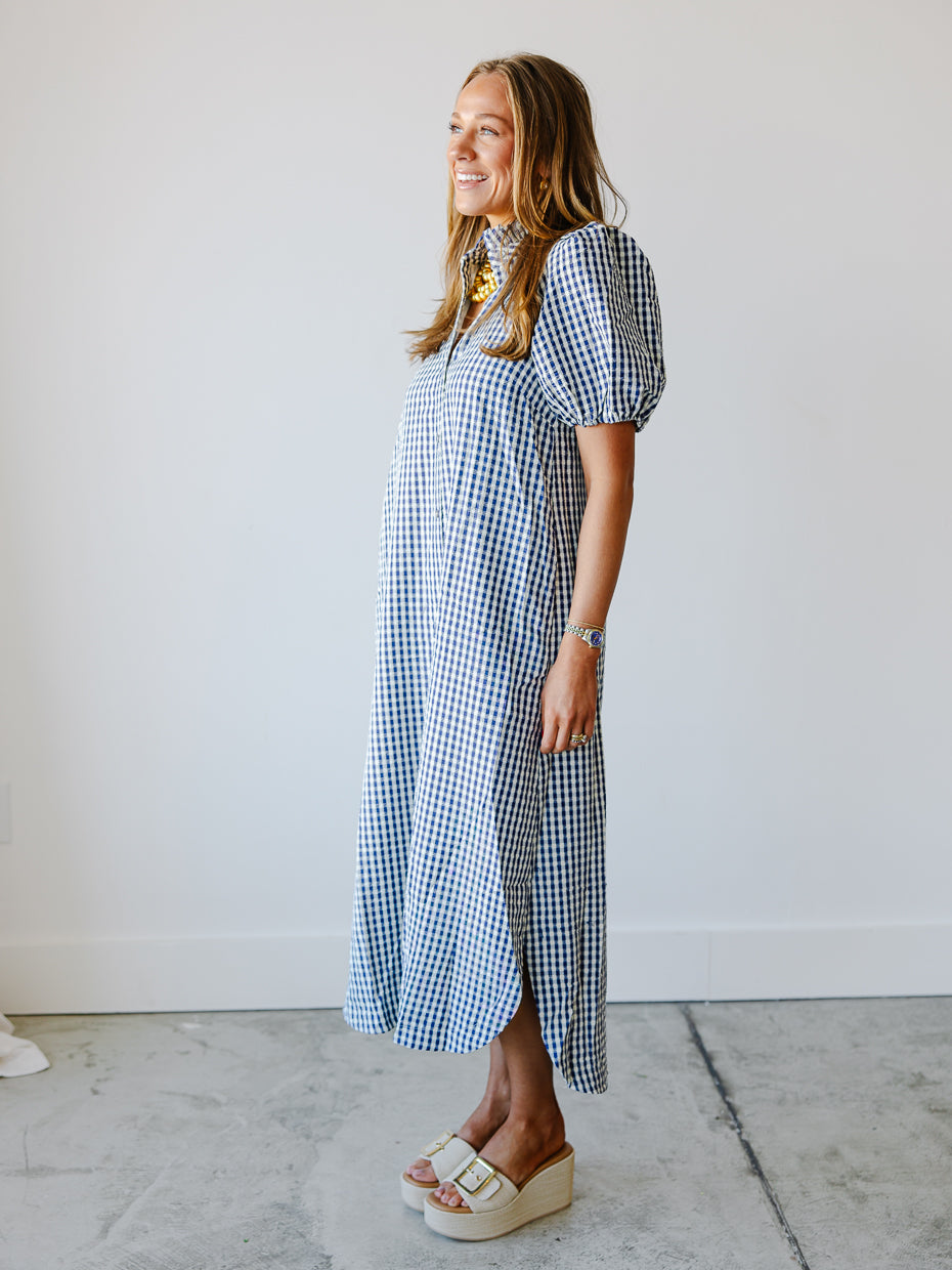 Gingham Short Sleeve Relaxed Midi Dress