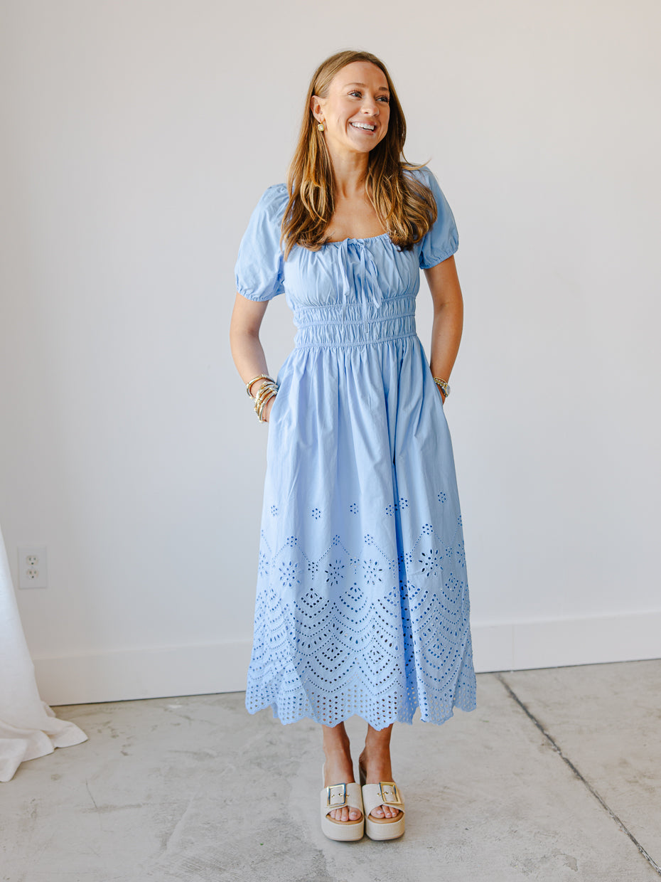 Waverly Smocked Eyelet Midi Dress