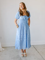 Waverly Smocked Eyelet Midi Dress