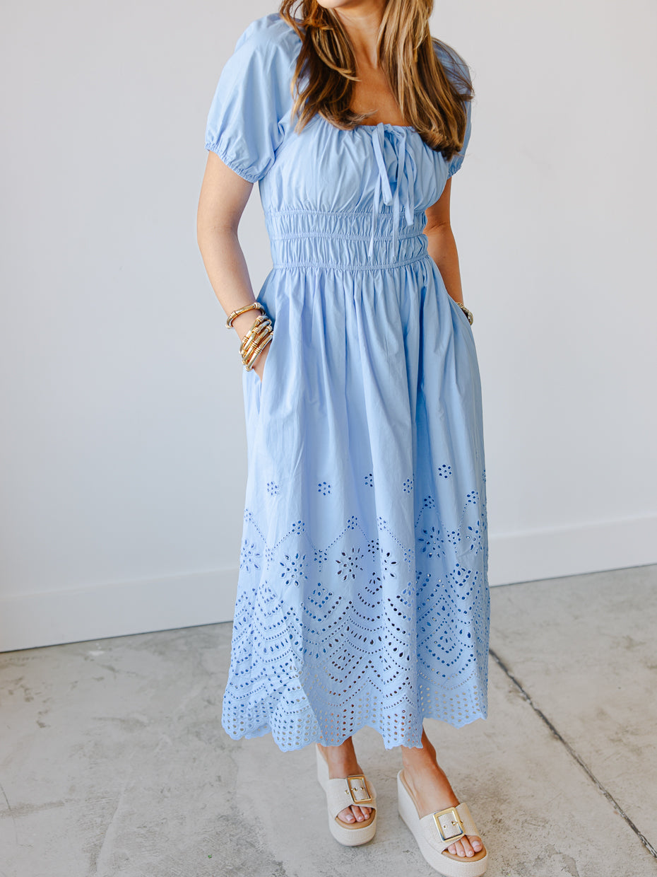Waverly Smocked Eyelet Midi Dress
