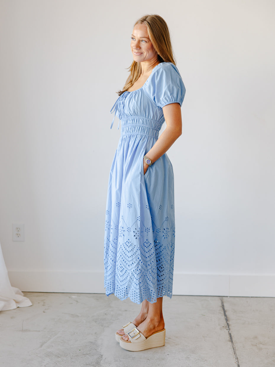 Waverly Smocked Eyelet Midi Dress