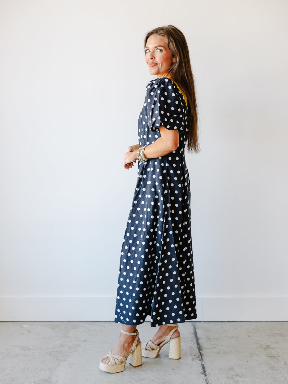 Ayla Polka Dot Midi Dress