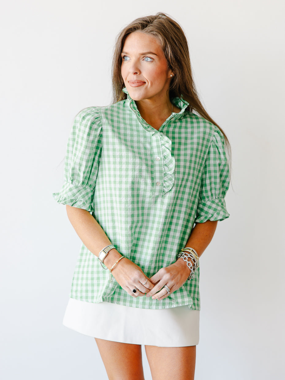 Natalia Gingham Ruffle Blouse