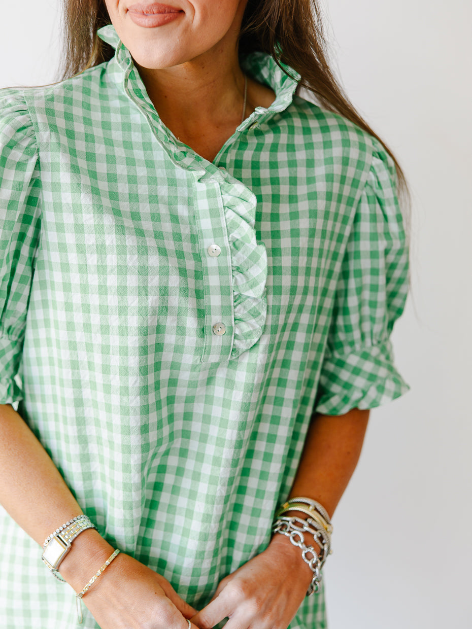 Natalia Gingham Ruffle Blouse