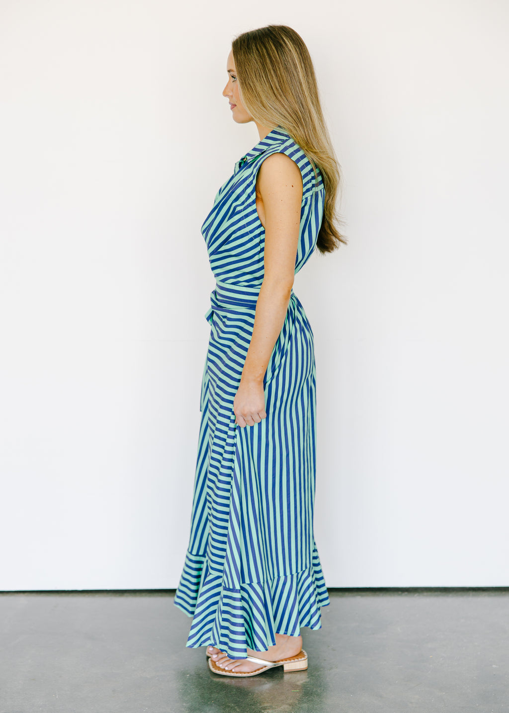 Anika Striped Tie Waist Midi Dress