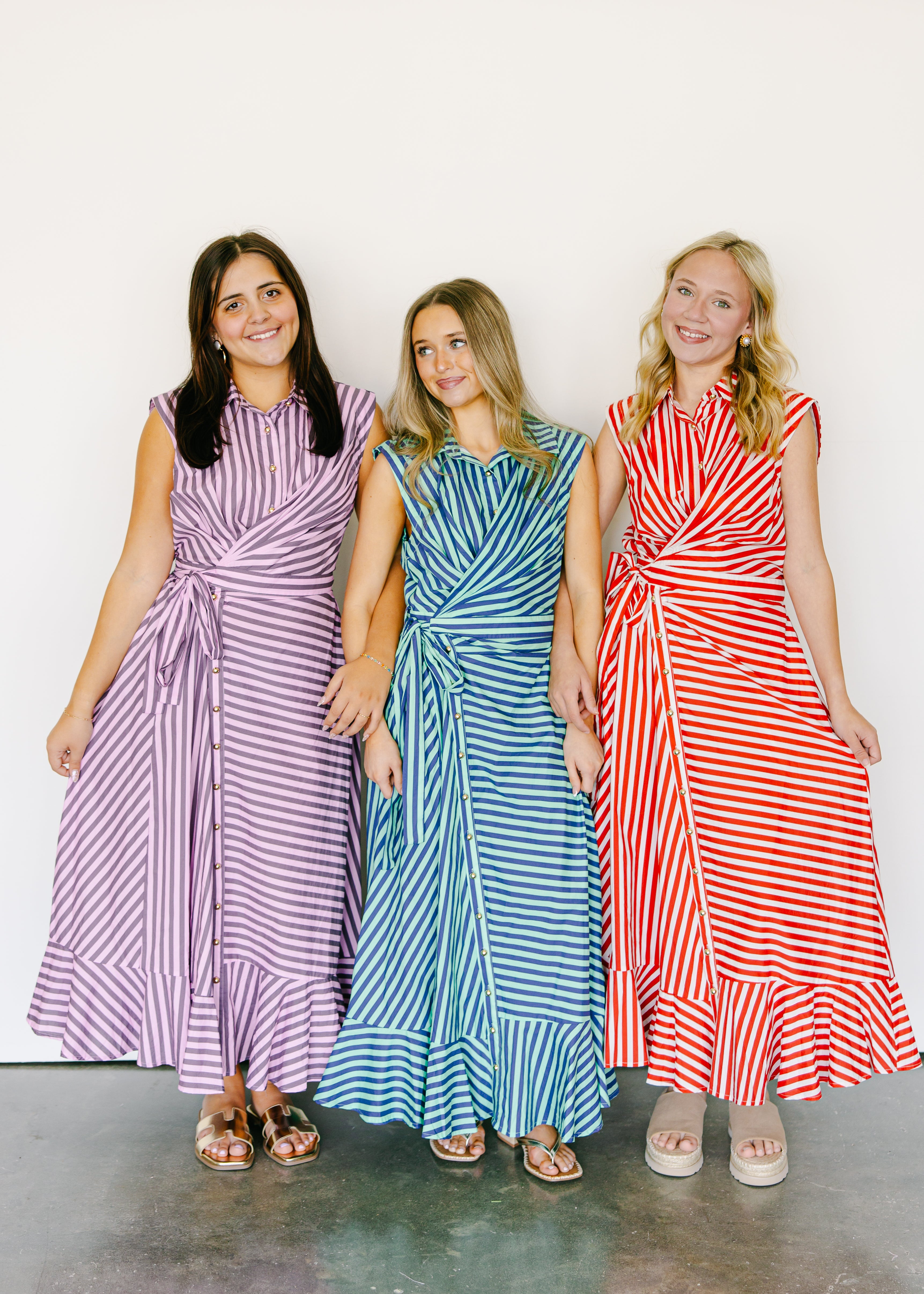 Anika Striped Tie Waist Midi Dress