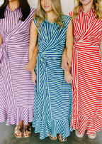 Anika Striped Tie Waist Midi Dress
