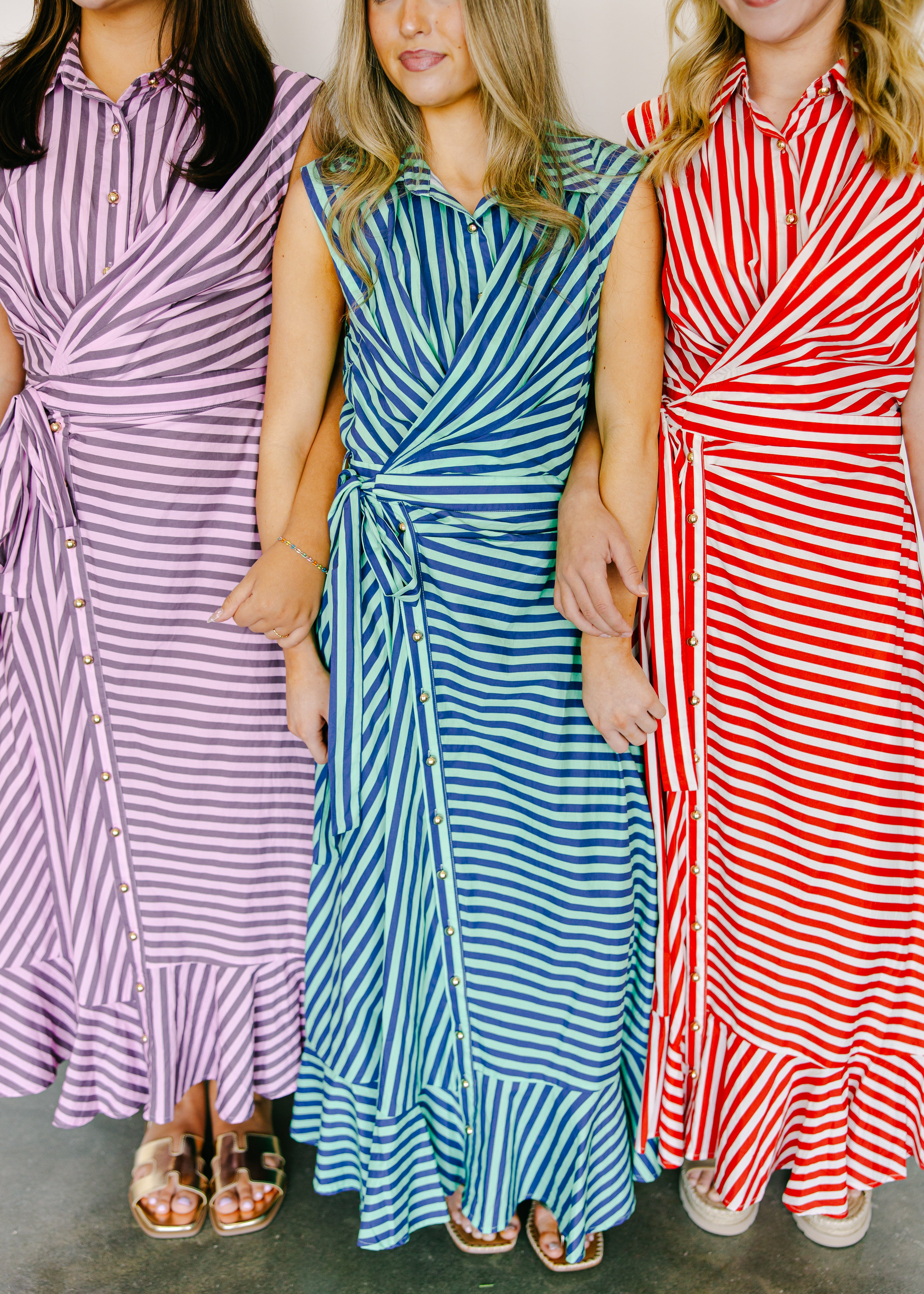 Anika Striped Tie Waist Midi Dress