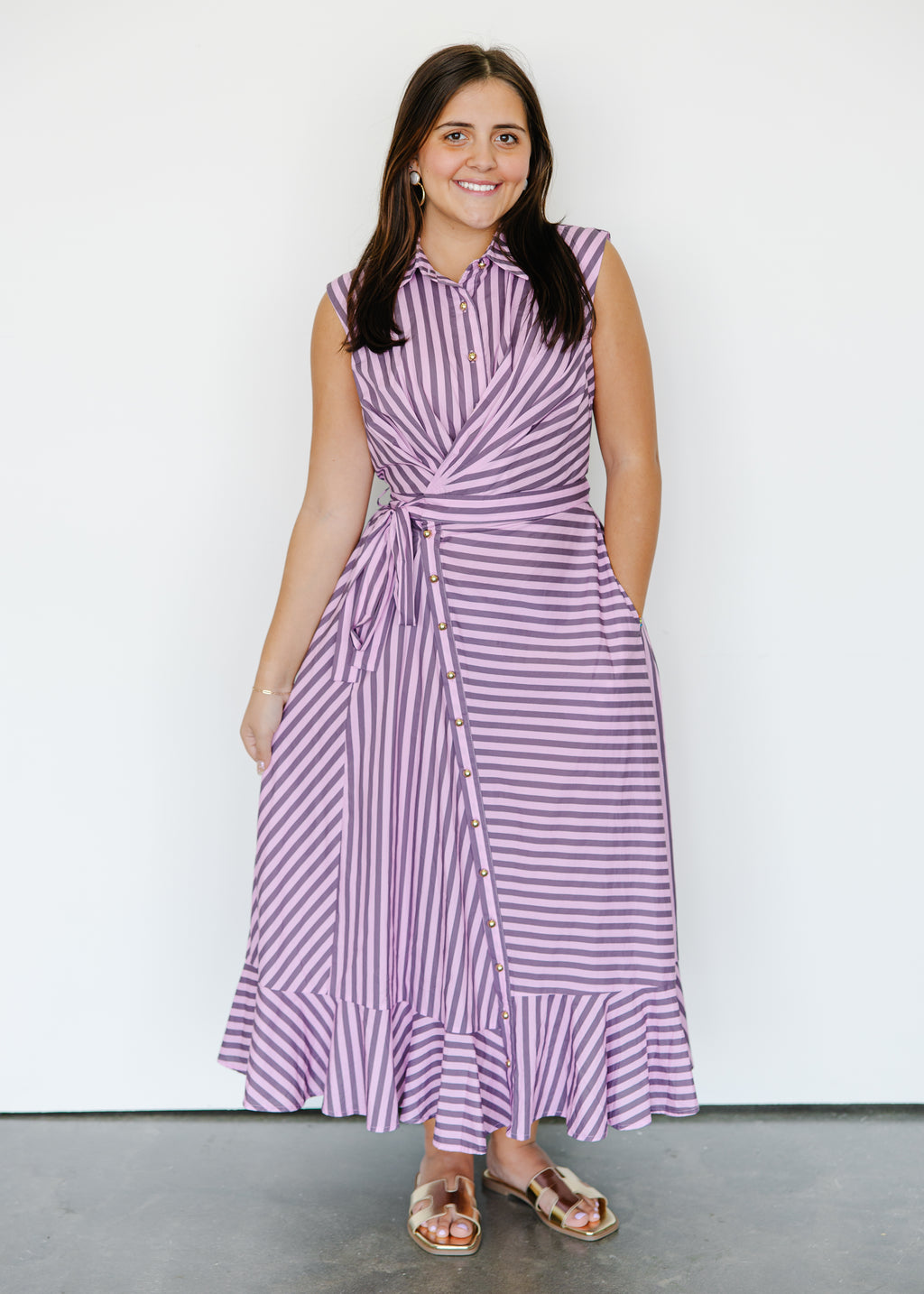 Anika Striped Tie Waist Midi Dress