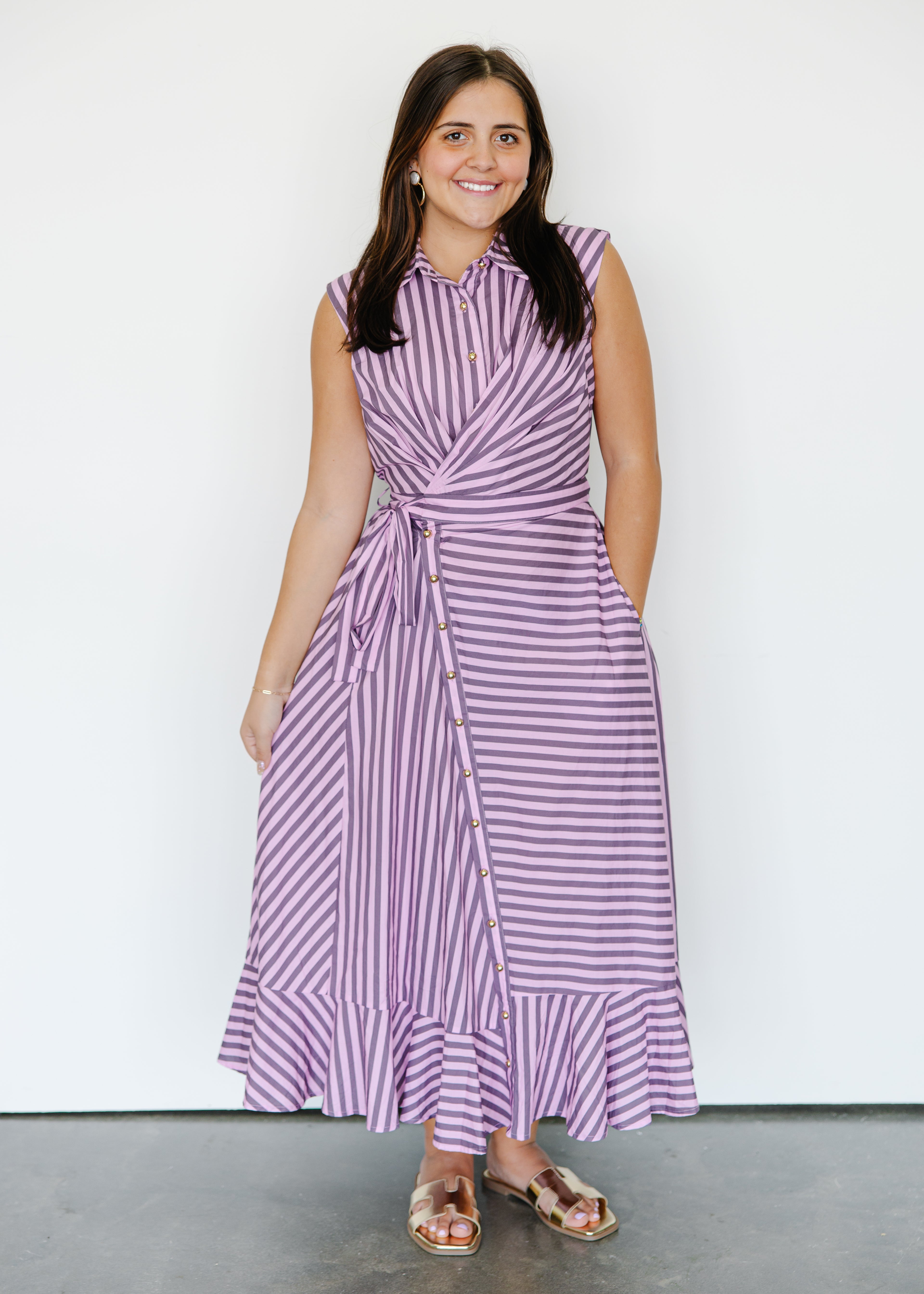 Anika Striped Tie Waist Midi Dress