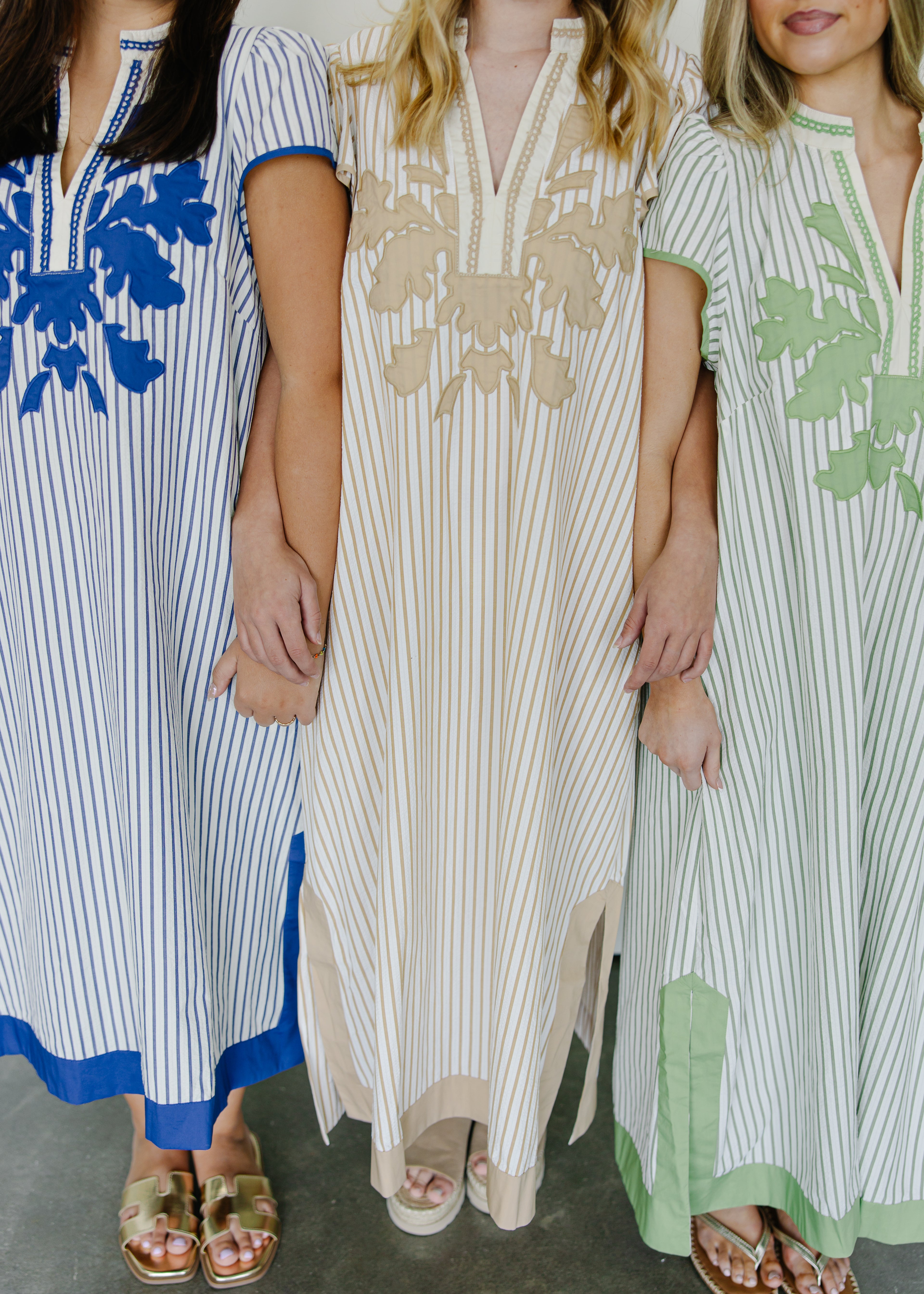 Elara Stripe Embroidered Midi Dress