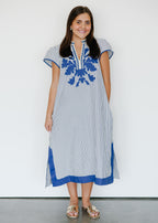 Elara Stripe Embroidered Midi Dress