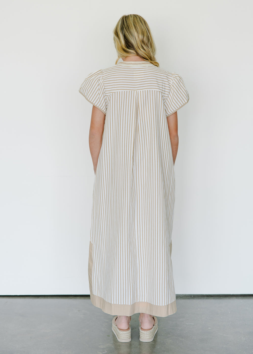 Elara Stripe Embroidered Midi Dress
