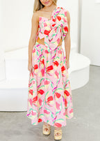 Sofia Knotted Flower Bow Floral Midi Dress