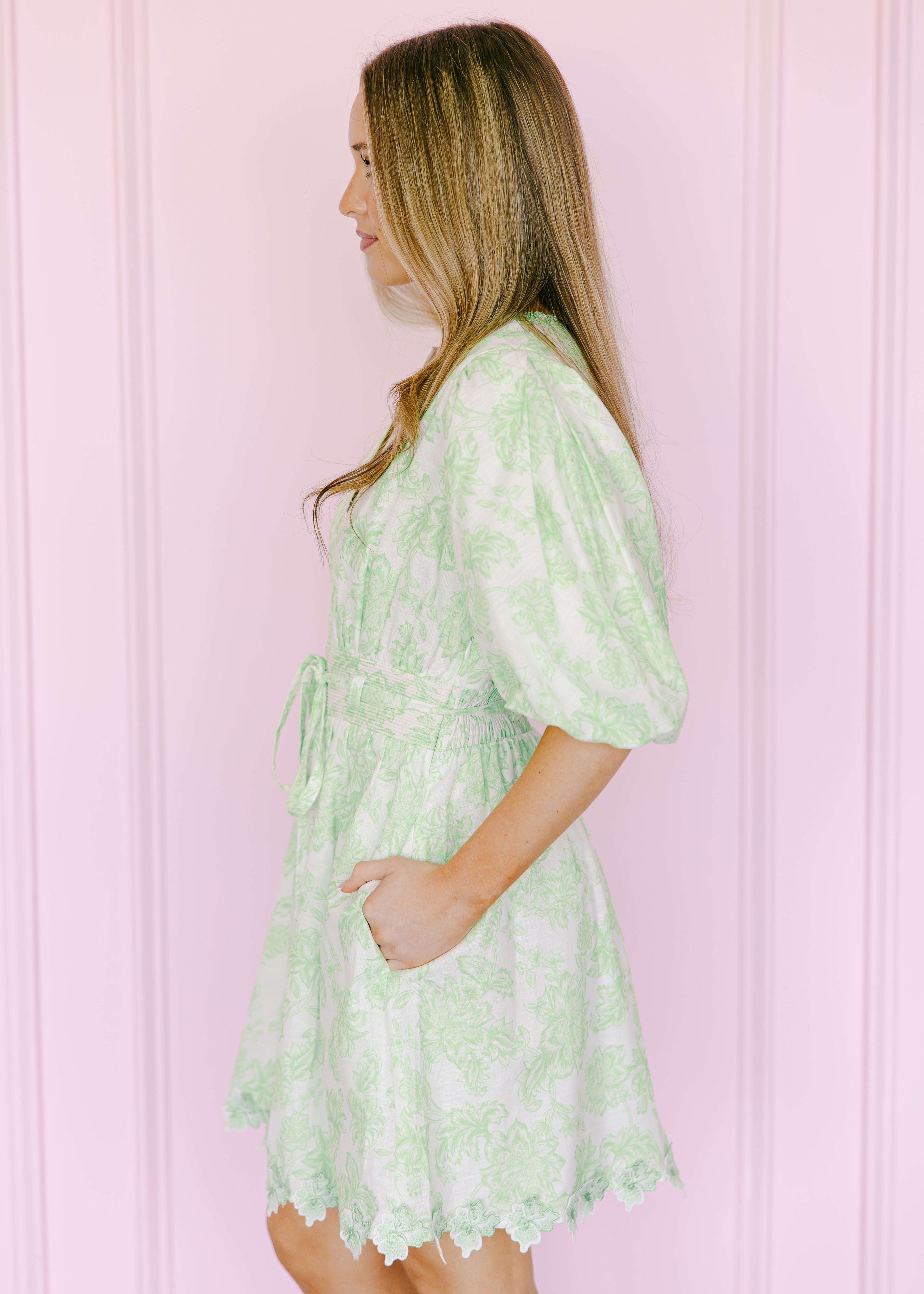 Zara Scallop Lace Puff Mini Dress