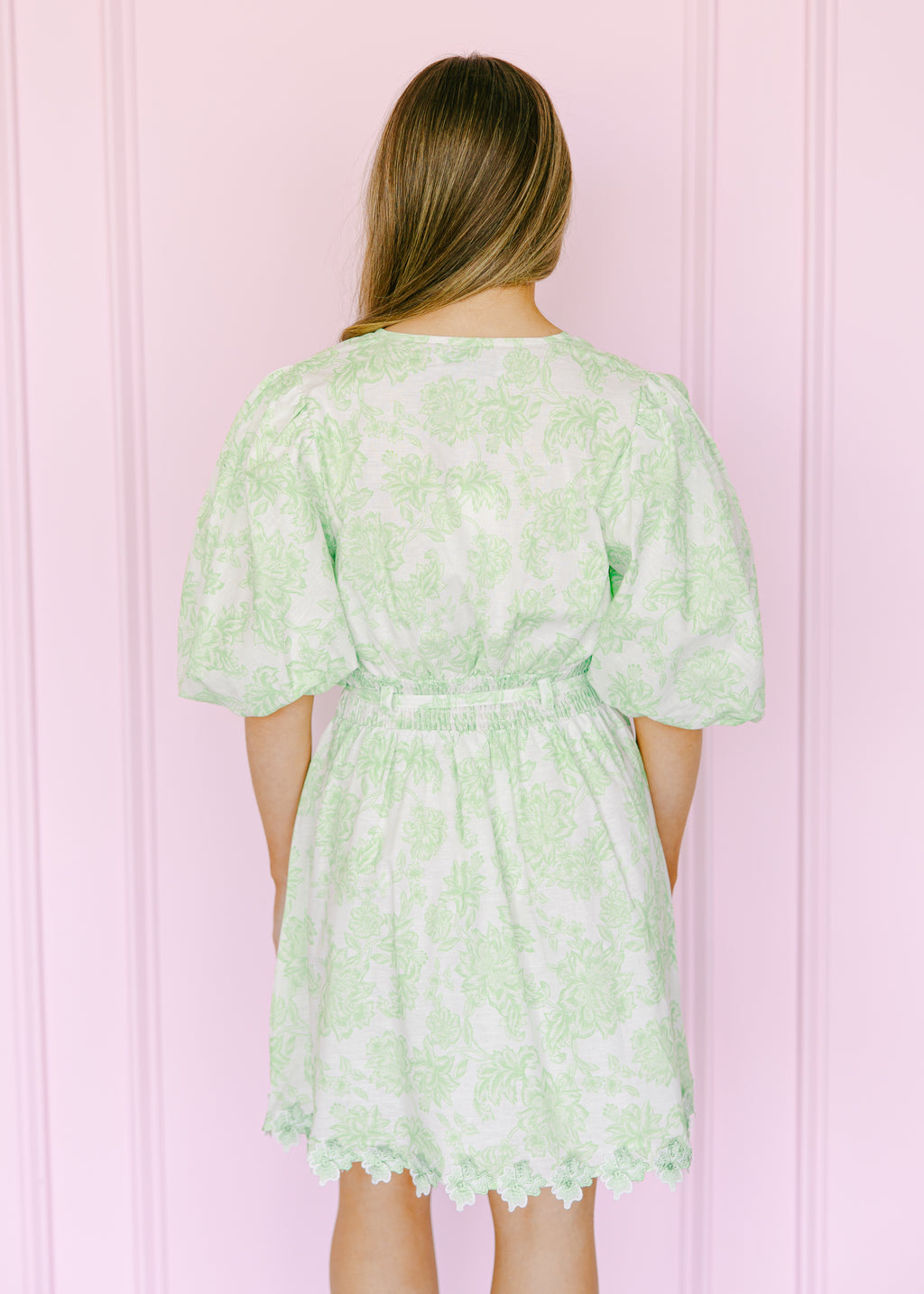 Zara Scallop Lace Puff Mini Dress