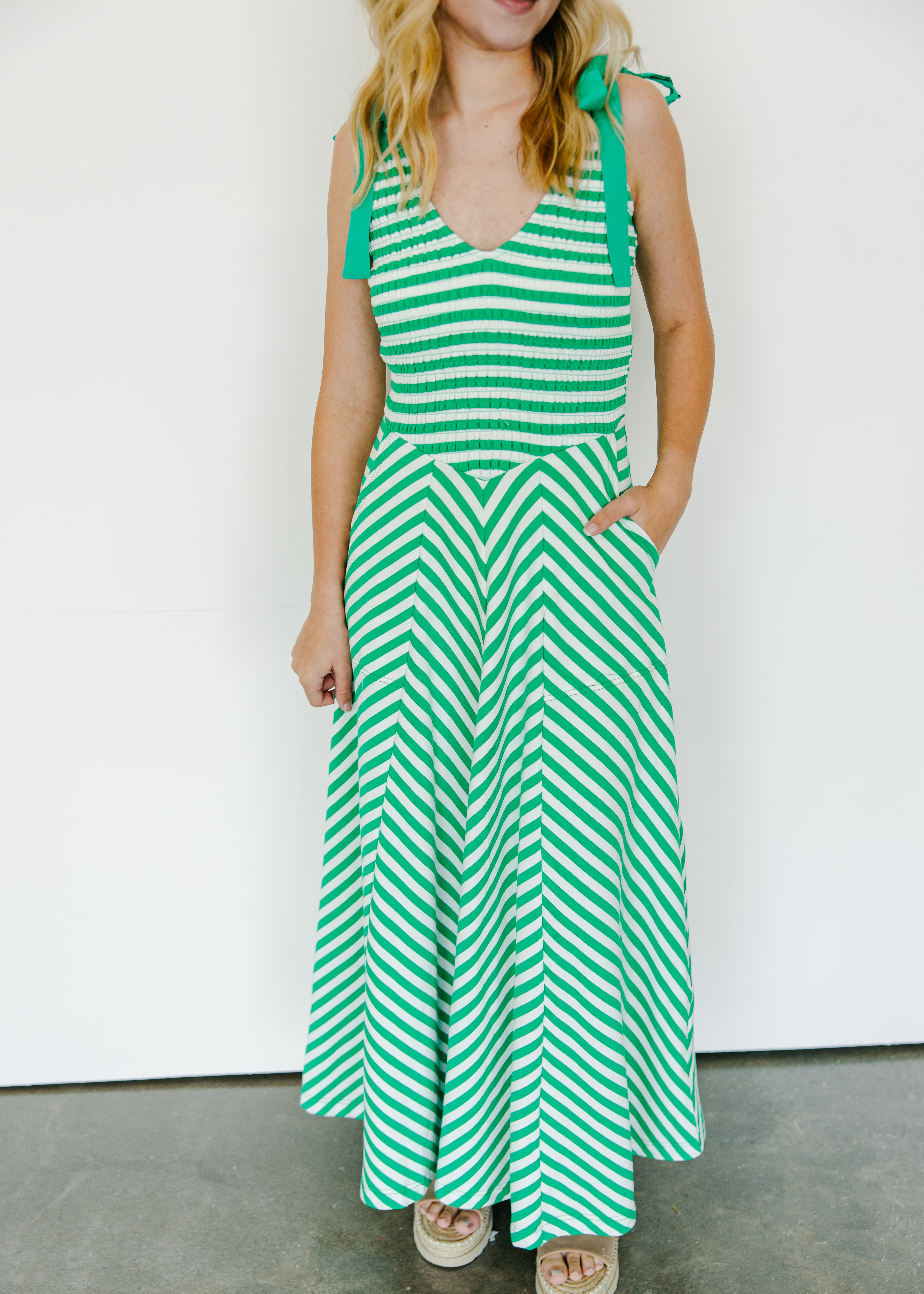 Braelyn Striped Bow-Strap Maxi Dress